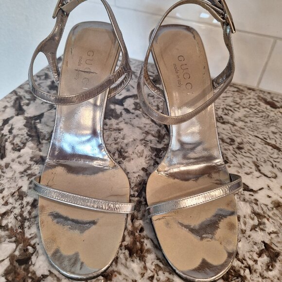 Gucci vintage silver wedge heel sandals size 7B - Picture 1 of 11